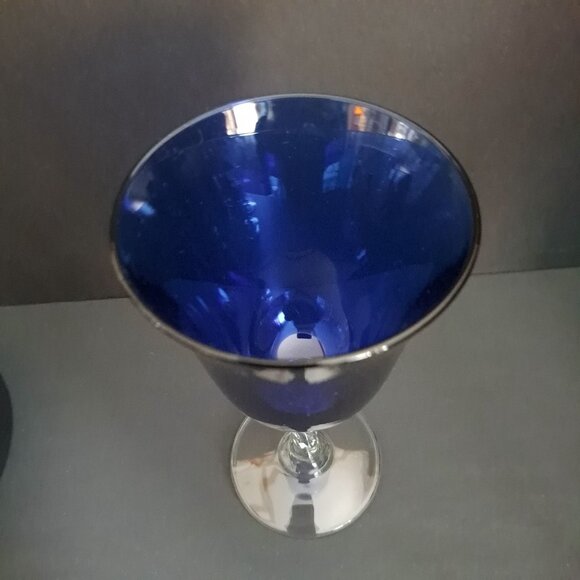Cristal d'Arques Durand Sapphire Goblet 7 5/8" Cobalt Blue Clear Stem France - Picture 5 of 7